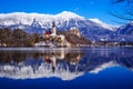 Lake Bled in winter, Bled, Slovenia, Europe.