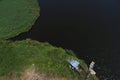 Lake and boat seen from drone