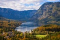 Lake Bohinj landscape in autumn in Slovenia Royalty Free Stock Photo
