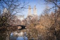 Lake of Bow Bridge at Central Park in Upper Manhattan NYC Royalty Free Stock Photo