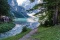 Lake Braies also known as Pragser Wildsee or Lago di Braies in Dolomites Mountains, famous for hiking Royalty Free Stock Photo