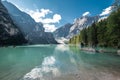 Lake Braies also known as Pragser Wildsee or Lago di Braies in Dolomites Mountains, famous for hiking Royalty Free Stock Photo