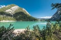 Lake Braies also known as Pragser Wildsee or Lago di Braies in Dolomites Mountains, famous for hiking Royalty Free Stock Photo