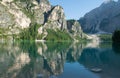 Lake Braies (also known as Pragser Wildsee or Lago di Braies) in Dolomites Mountains, Sudtirol, Italy Royalty Free Stock Photo