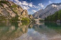 Lake Braies also known as Pragser Wildsee or Lago di Braies in Dolomites Mountains, Sudtirol, Italy Royalty Free Stock Photo