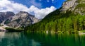 Lake Braies (also known as Pragser Wildsee or Lago di Braies) in Dolomites Mountains, Sudtirol, Italy - Europe. Romantic place Royalty Free Stock Photo