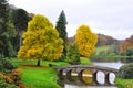 Lake and Bridge in Autumn - Stourhead Garden Royalty Free Stock Photo