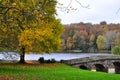 Lake and Bridge in Autumn - Stourhead Garden Royalty Free Stock Photo