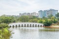 Lake and the bridge at the Chinese Garden and Japanese Garden, Singapore Royalty Free Stock Photo