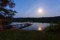 Lake bridge with led lights and full moon Royalty Free Stock Photo