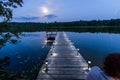 Lake bridge with led lights and full moon Royalty Free Stock Photo