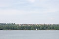 Lake Brombachsee with amazing wild forest and summer camping tends holidays background fine art in high quality prints products