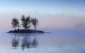 Lake Burley Griffin Island in the fog Royalty Free Stock Photo