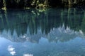 Lake Caress Dolomites Italy. Lake of Caresse in Italy. Scenic place and famous touristic destination. Primeval nature