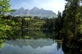 Lake Caress Dolomites Italy. Lake of Caresse in Italy. Scenic place and famous touristic destination. Primeval nature