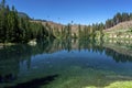 Lake Caress Dolomites Italy. Lake of Caresse in Italy. Scenic place and famous touristic destination. Primeval nature