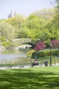 Lake in Central Park in Spring with Dakota Apartments in background, New York City, New York Royalty Free Stock Photo