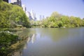 Lake in Central Park in Spring with New York City skyline in background, New York Royalty Free Stock Photo