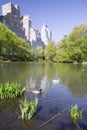 Lake in Central Park in Spring with New York City skyline in background, New York Royalty Free Stock Photo