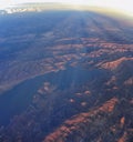 Lake Chabot and Upper San Leandro Reservoir Aerial view from airplane near San Francisco and San Jose. California. Royalty Free Stock Photo