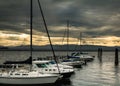 Lake Champlain Moored Boats in a Row Royalty Free Stock Photo