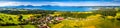 Lake Chiemsee Ising Bavaria. Aerial Panorama. Landscape. Agriculture Fields Royalty Free Stock Photo