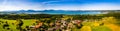 Lake Chiemsee Ising Bavaria. Aerial Panorama. Landscape. Agriculture Fields Royalty Free Stock Photo