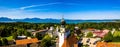 Lake Chiemsee Ising Bavaria. Aerial Panorama. Landscape. Agriculture Fields Royalty Free Stock Photo