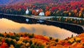 a lake with a church on the top of it and the reflection of the trees in the water Royalty Free Stock Photo