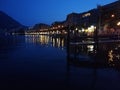Lake with City Lights Reflections in Lugano, Ticino Royalty Free Stock Photo