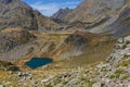 Lake Claret and La Pra mountain huts from the path of Lake David