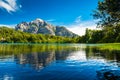 Lake with clear water green grass Royalty Free Stock Photo