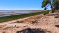 Lake coast with wild beach in blue summer sky at Lacanau in France Royalty Free Stock Photo