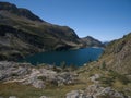 Lake Colombo basin and dam on the Bergamo Alps