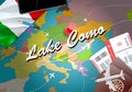 Lake Como city travel and tourism destination concept. Italy fla