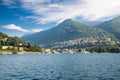 Lake Como, Italy. Tavernola, district of the city of Como, and, on the hill behind, the upper part of Cernobbio
