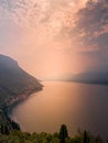 Lake Como with mountains at sunset. Cloudy sky. View from Bellagio, Italy. Colorful summer sunrise sunset on Lake Como. Alps, Ital Royalty Free Stock Photo