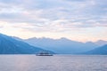 Lake Como with mountains at sunset Royalty Free Stock Photo