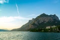 Lake Como surrounded by mountains over Lecco city, Lombardy, Italy