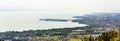 Lake Constance view, Germany, Europe. Aerial panoramic view of Bodensee coast and Lindau town on island