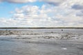 Lake covered with the first ice at sunset Royalty Free Stock Photo