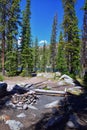 Lake Cuberant hiking trail views of ponds, forest and meadows around Bald Mountain Mount Marsell in Uinta Mountains from Pass Lake Royalty Free Stock Photo