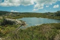 Lake from dam in a rocky terrain on highlands Royalty Free Stock Photo