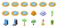 Lake in desert icons set isometric vector. Swamp palm tree Royalty Free Stock Photo