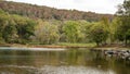 The Lake at Devils Den State Park with autumn scenery