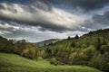 Lake District landscape with stormy sky over countryside anf fie Royalty Free Stock Photo