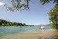 Lake district Salzburger Land Austria: View over lake Attersee - Austrian Alps