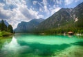 Lake dobbiaco, Dolomites mountain Royalty Free Stock Photo