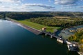 Dam, Lake Dobczyce by drone, aerial view panorama