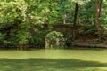 lake with ducks and bridge. Beautiful summer nature. Sofiyivka Royalty Free Stock Photo